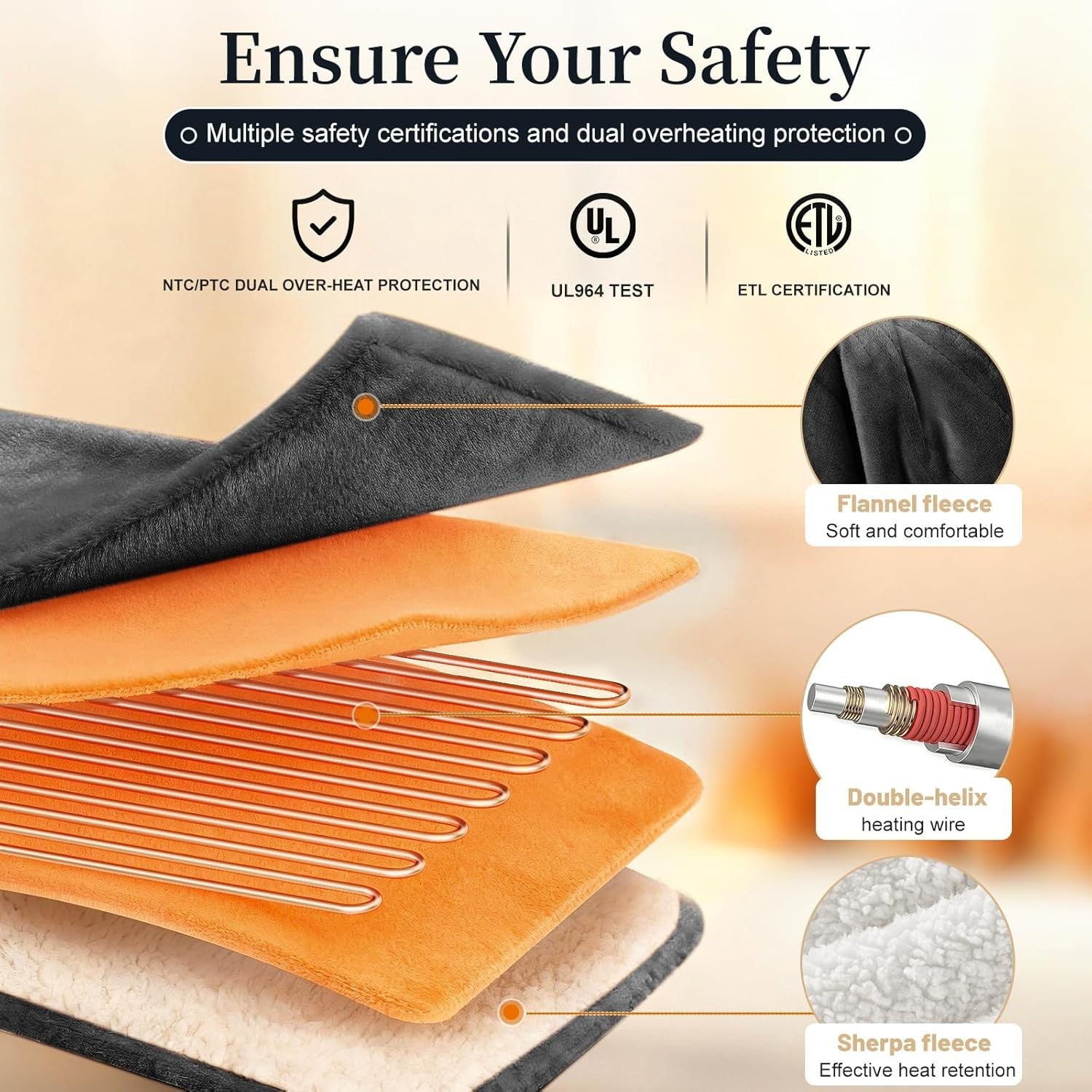 Electric Heated Throw Blanket 180x130cm 8 Heat Levels 12H Timer LED