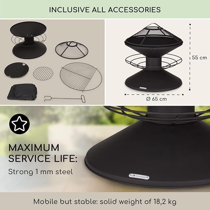 Outdoor Fire Pit Bowl with Grill Stand – Alloy Steel Weatherproof Garden Heater