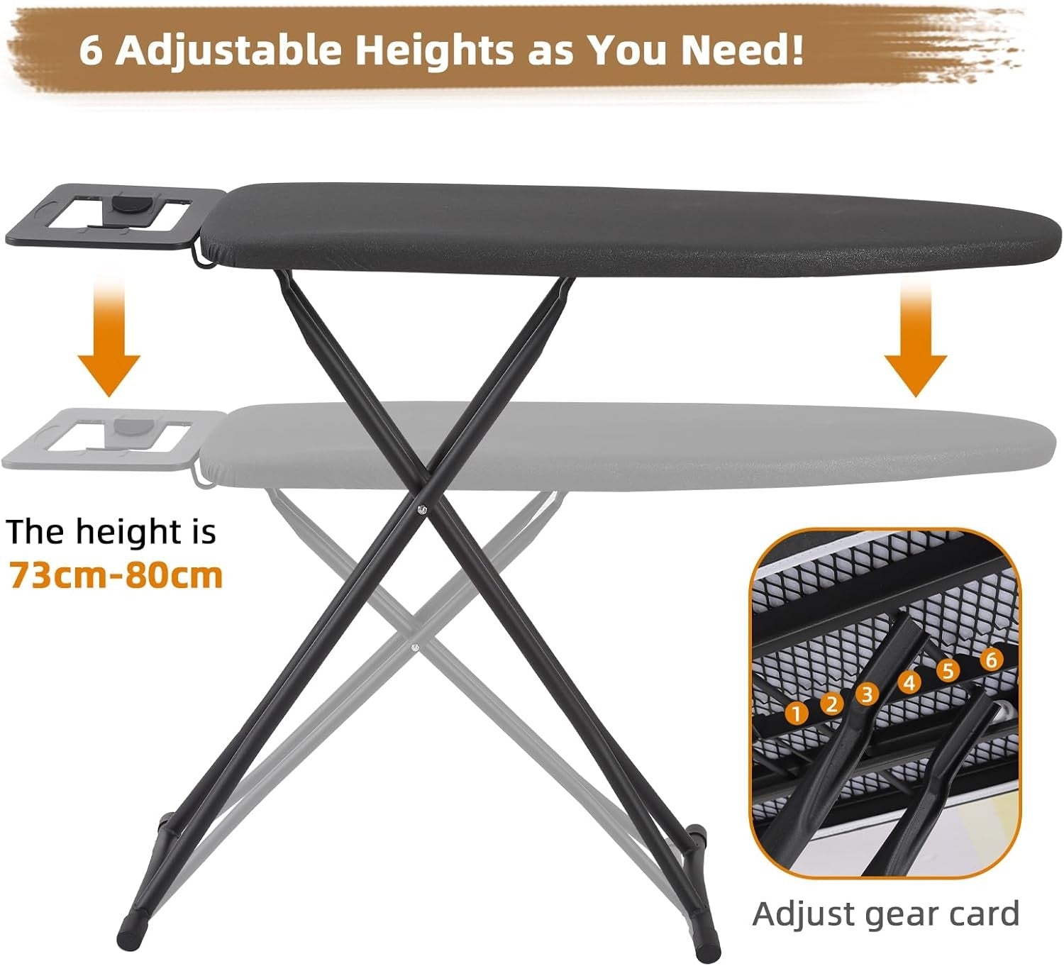 Adjustable Height Ironing Board with Iron Rest Non Slip Legs Compact