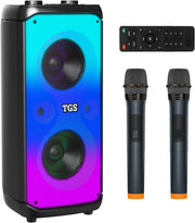 6.5" Dual Karaoke Machine 2 Wireless Mics Bluetooth PA Speaker LED Disco Lights