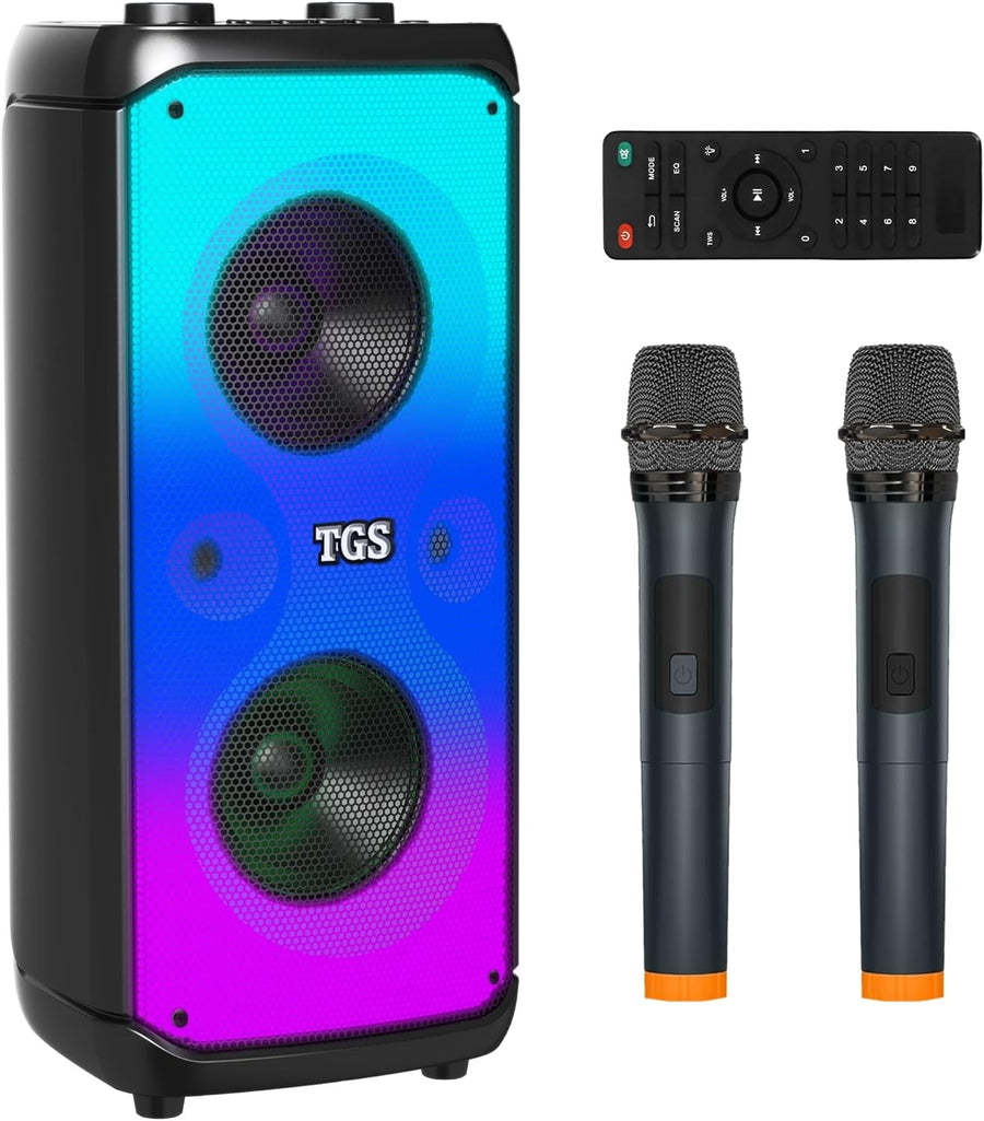 6.5" Dual Karaoke Machine 2 Wireless Mics Bluetooth PA Speaker LED Disco Lights