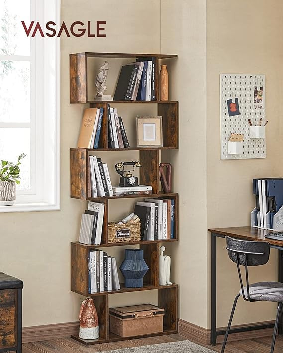 6 Tier Rustic Brown Bookcase Room Divider Cube Display Shelf Modern 24×70×191cm