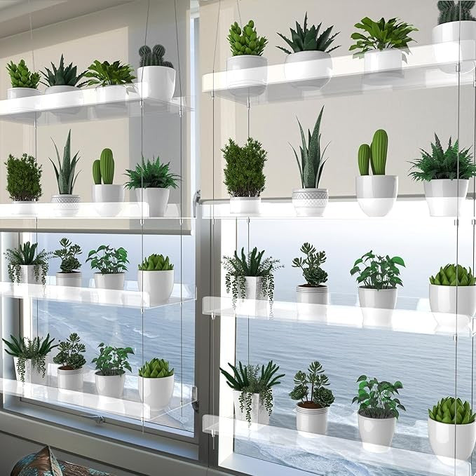 4 Tier Hanging Clear Acrylic Plant Shelf Window Display Rack for Indoor Garden