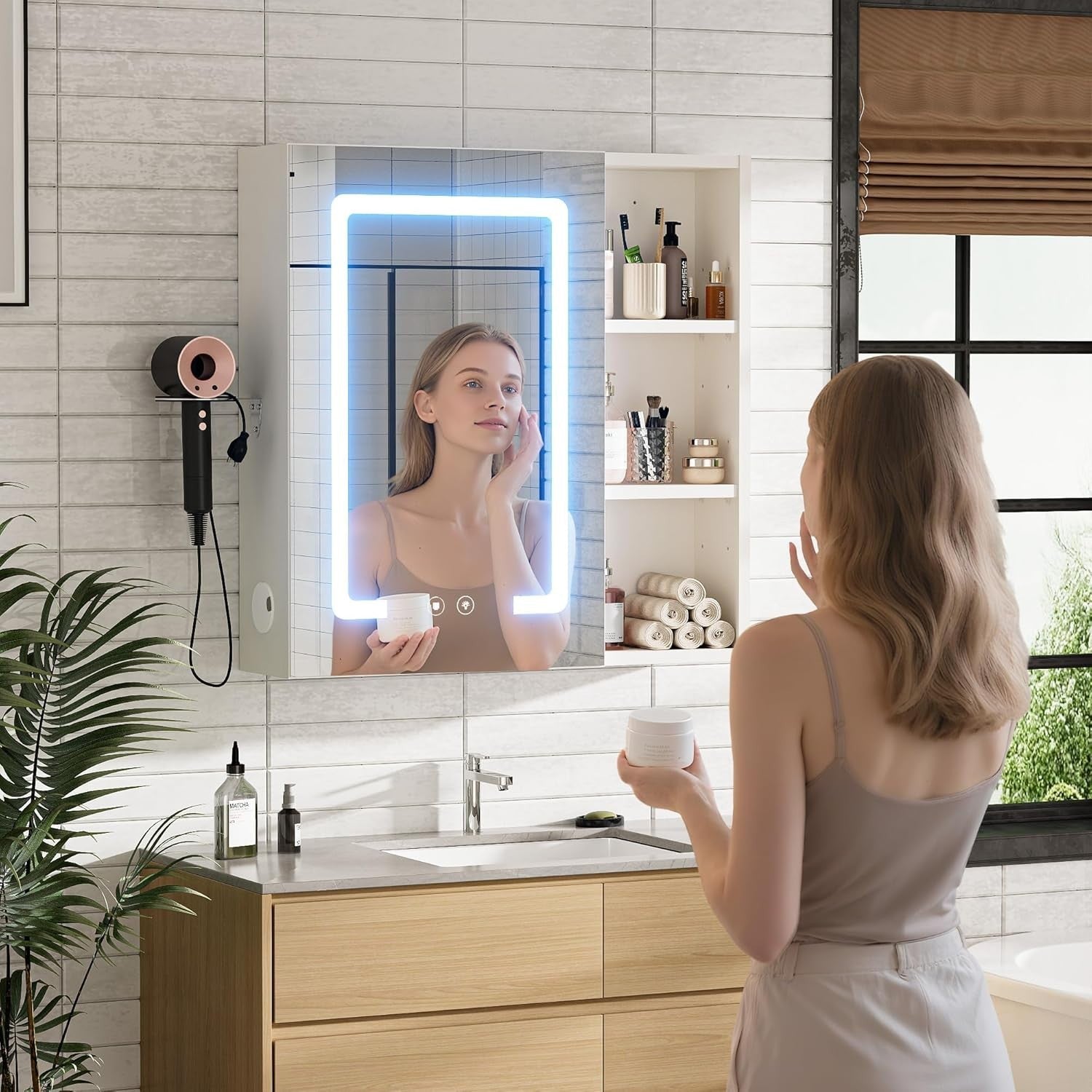 LED Bathroom Mirror Cabinet 60x15x60cm Wall Storage Light Demister Shelf
