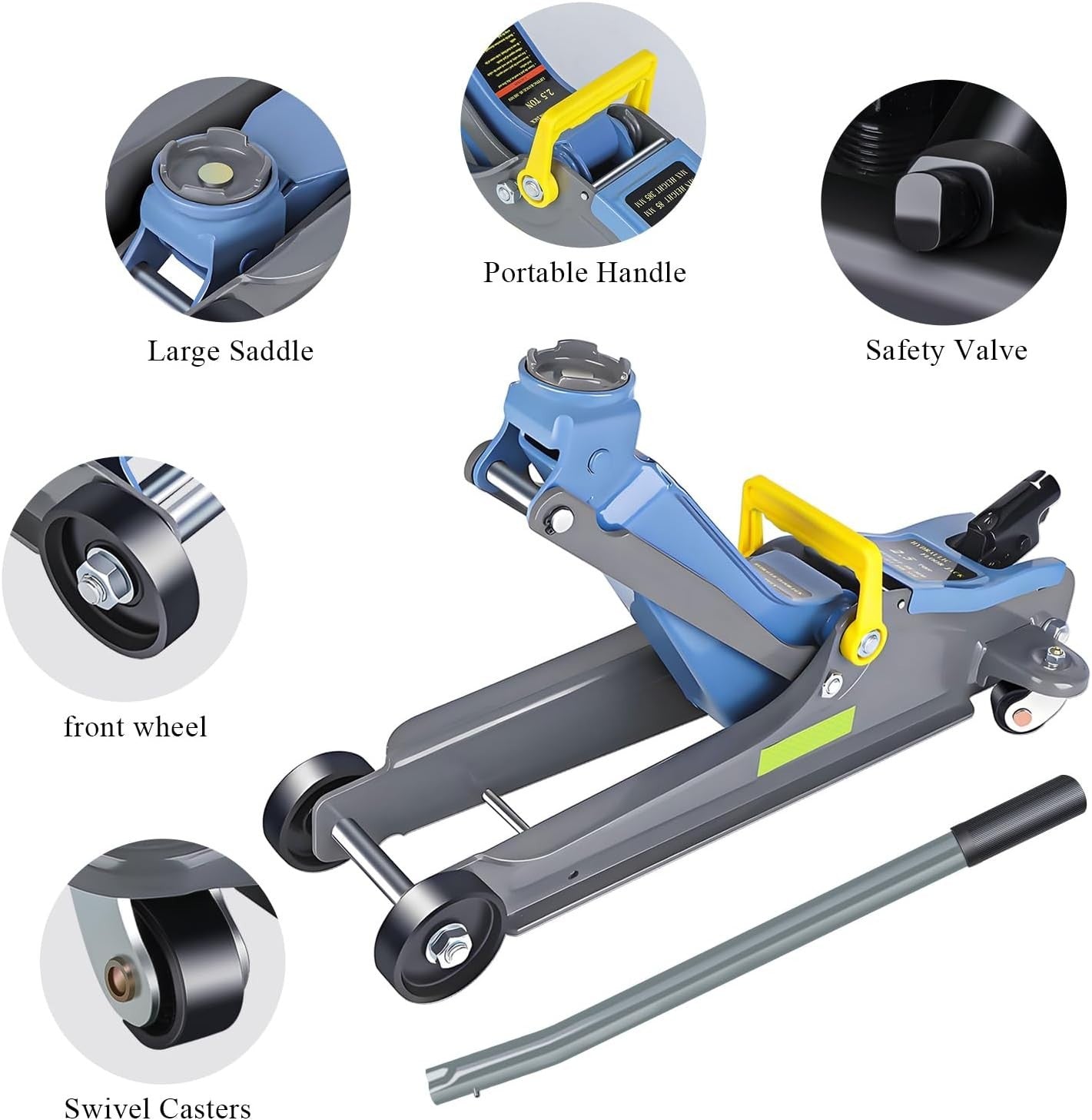 2.5 Ton Low Profile Hydraulic Floor Jack 85–385mm Quick Lift Carbon Steel Blue