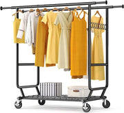 Heavy Duty Double Rail Clothes Rack 650lbs Extendable Black