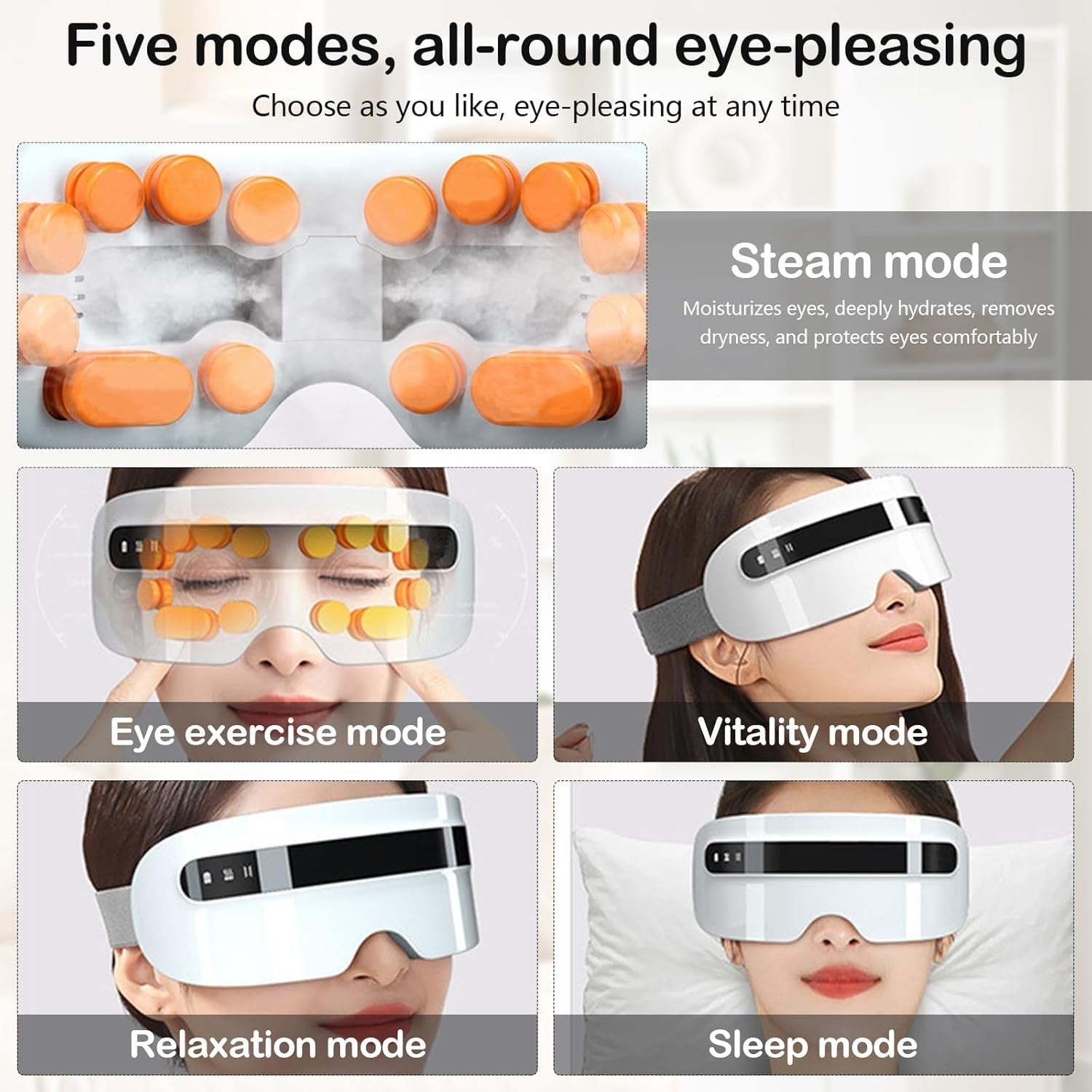 Heated Eye Massager Nano Steam Hot Compress Rechargeable Fatigue Relief