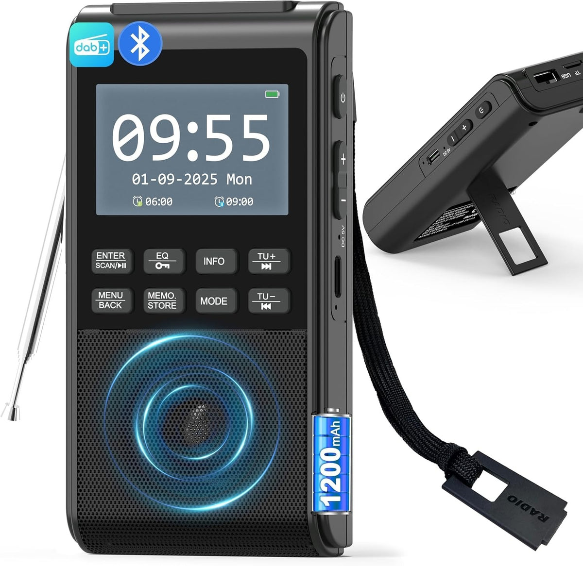Portable DAB+/FM Radio with Bluetooth, USB/SD MP3 & Dual Alarm