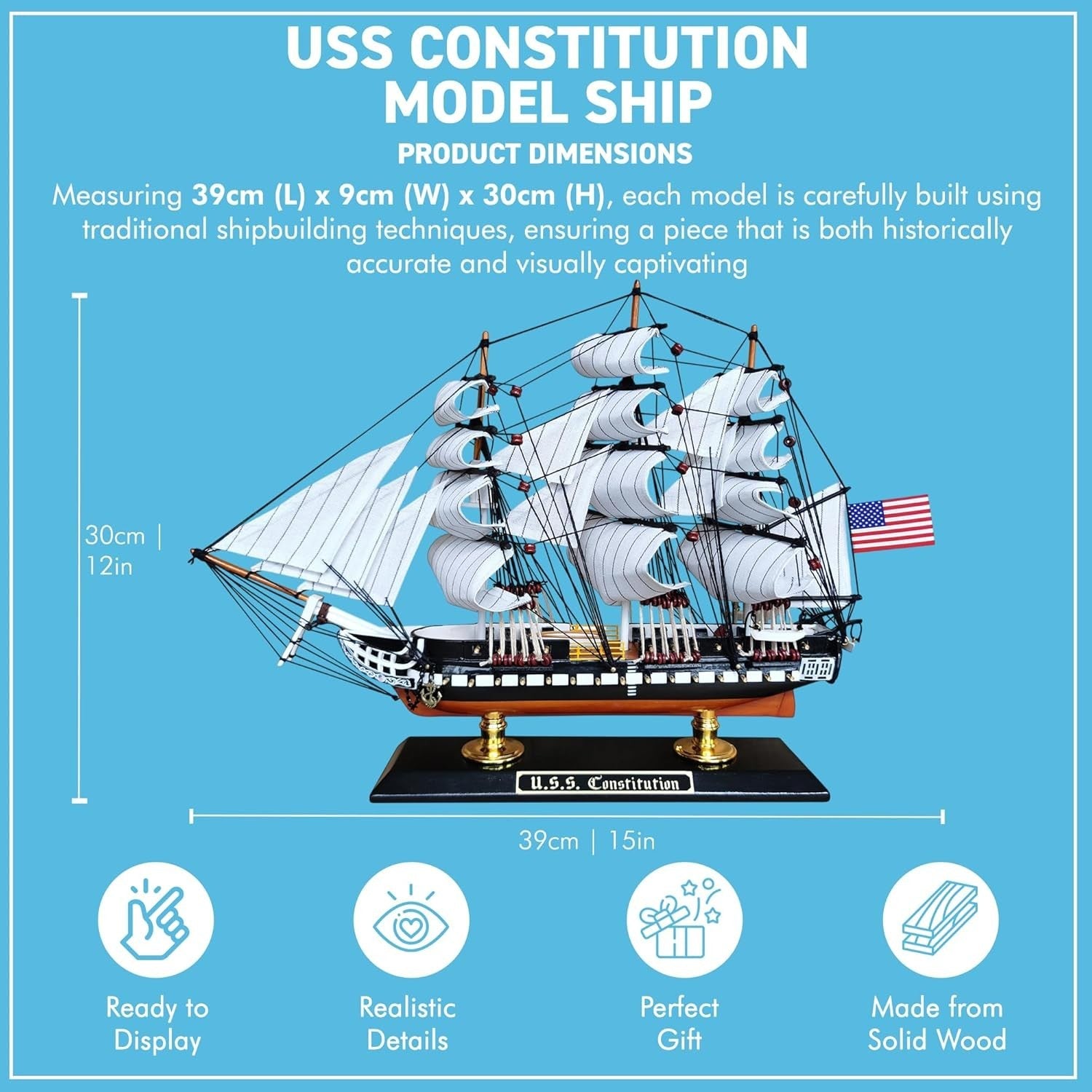 Large USS Constitution Model Ship | Handcrafted Wooden Tall Ship Replica