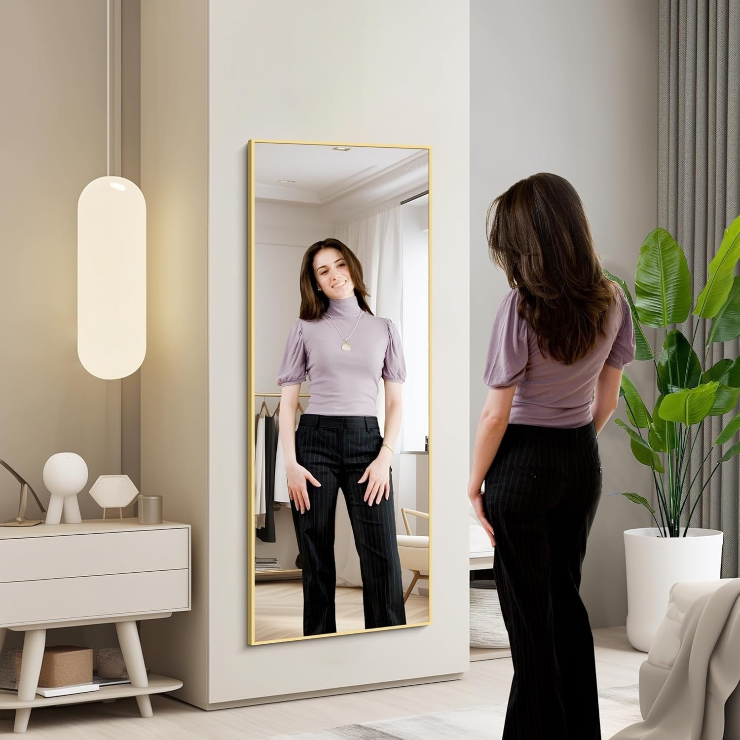 Gold Full Length Mirror 161x52cm Floor Standing or Wall Mounted Aluminium