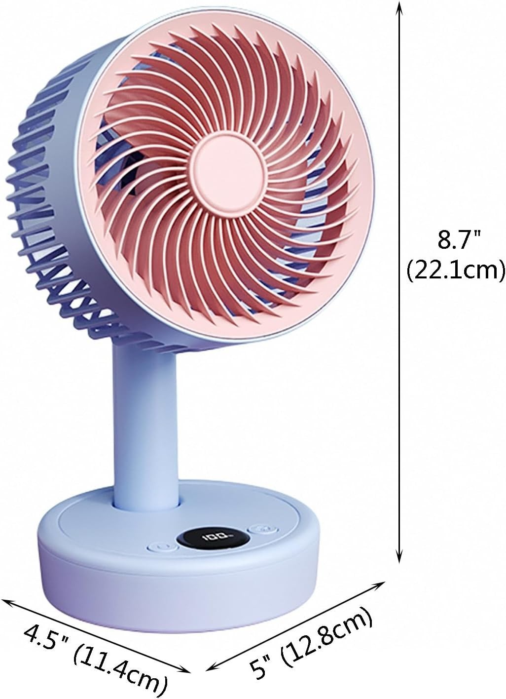 Portable Small Table Fan 5-Speed w LED Display Quiet USB Rechargeable Air Purple