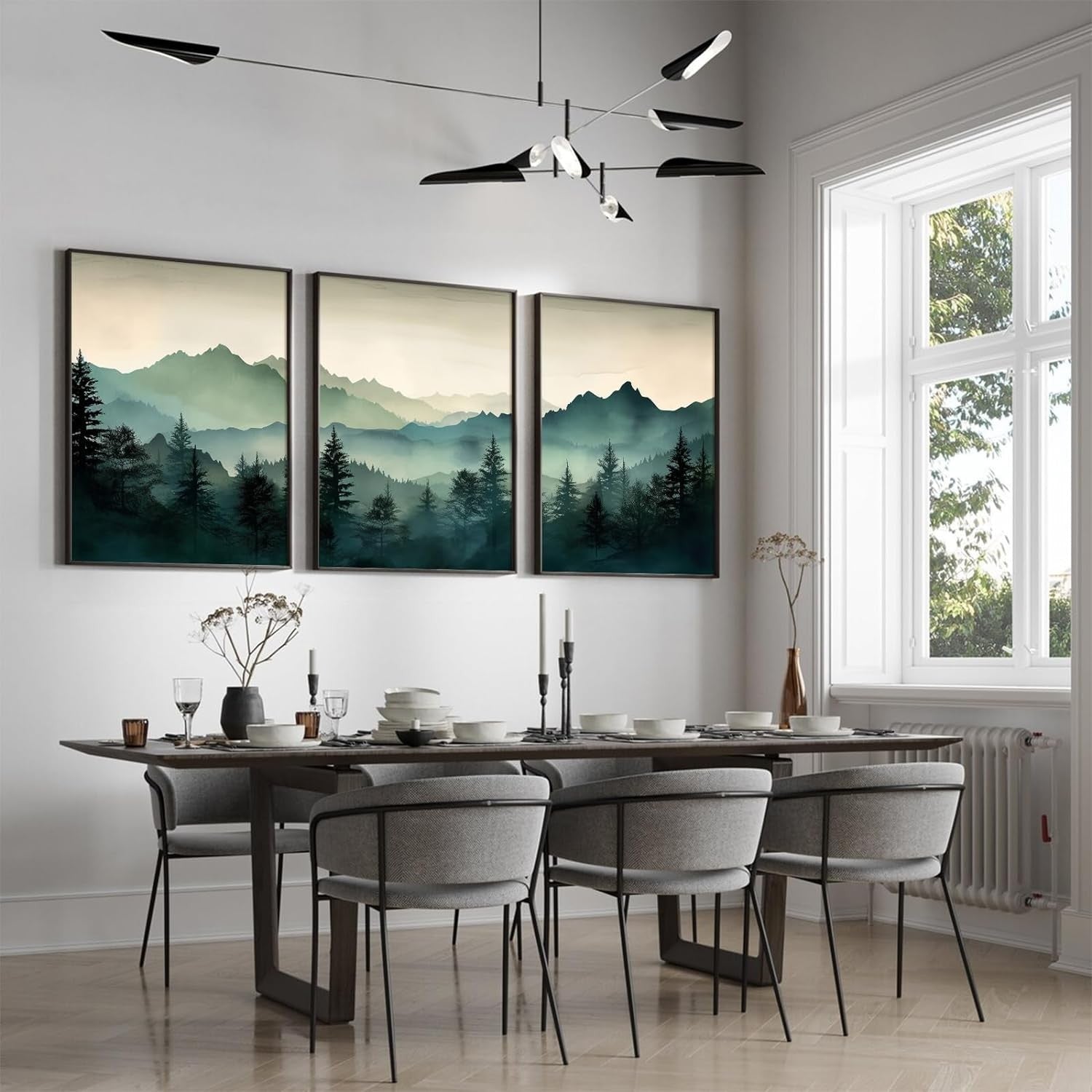 Sage Green Mountain Wall Art Set 3 16x24in Canvas