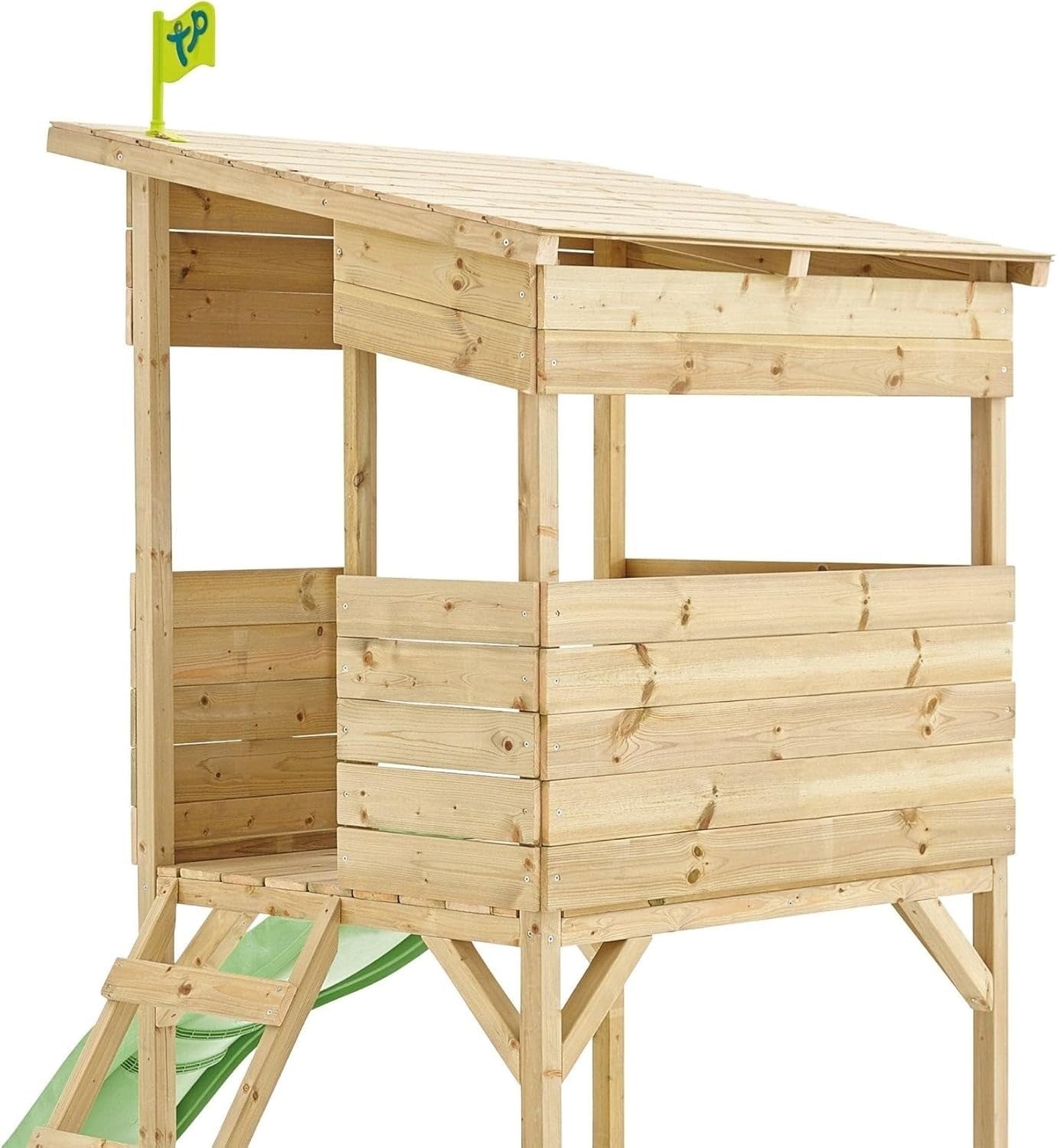 Wooden Tower Kids Playhouse Outdoor w Slide Ladder Toy Box Garden