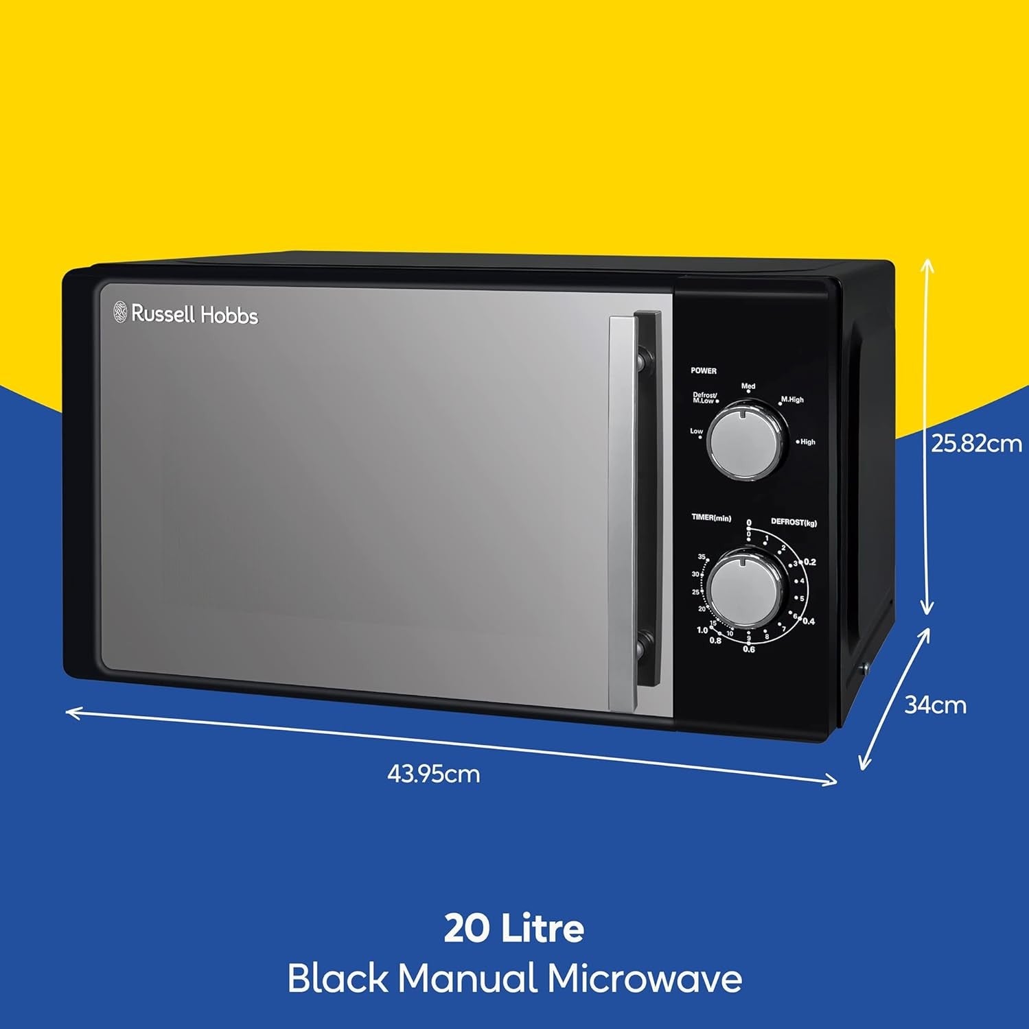 Black 20L Solo Manual Microwave 800W 5 Power Levels Timer