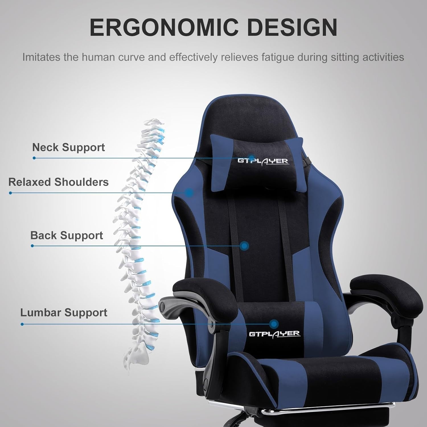 Ergonomic Gaming Chair w/ Massage Lumbar Support Fabric Recliner Office Desk