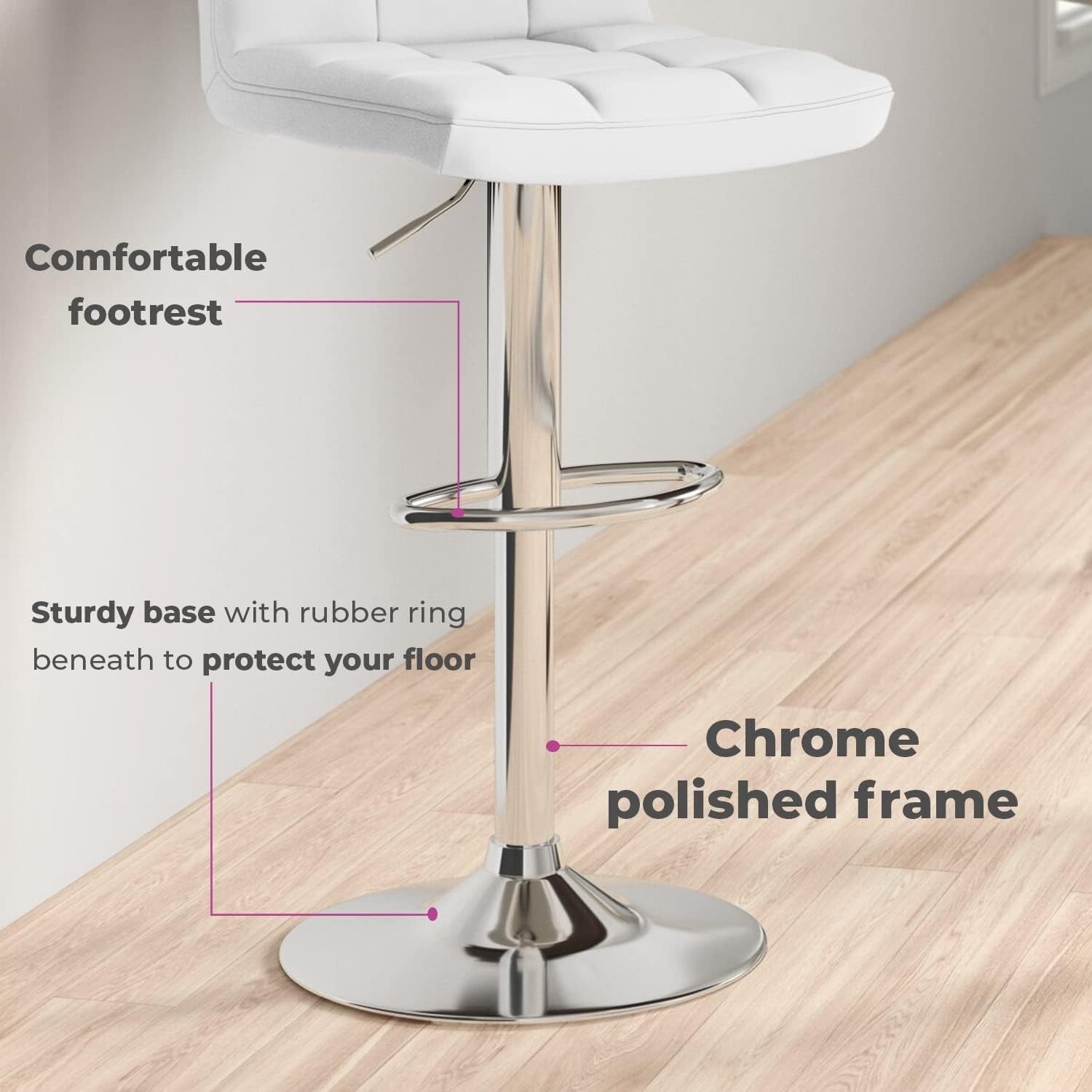 Adjustable Swivel Bar Stools Set of 2 | White Faux Leather Chrome