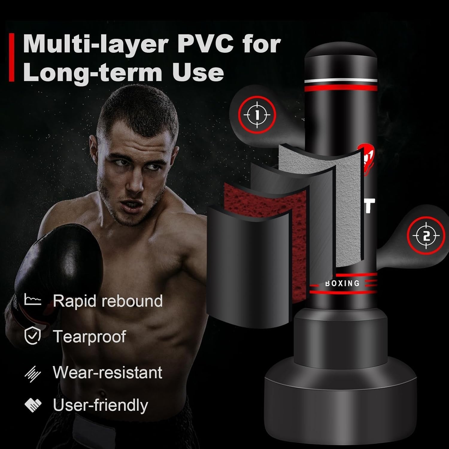 70in Free Standing Punching Bag Kit MMA Kickboxing Fitness Set
