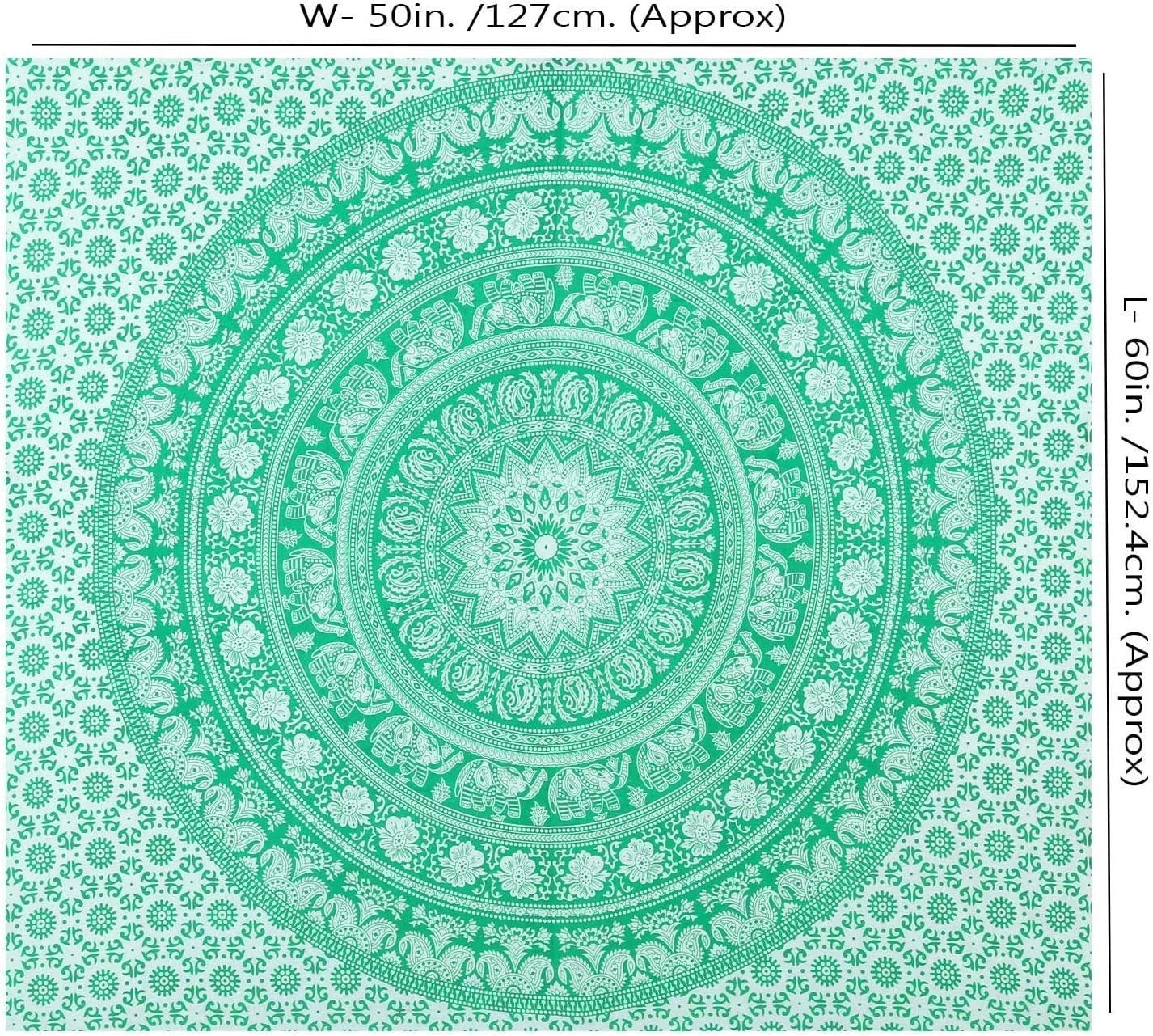 Green Elephant Mandala Cotton Wall Tapestry Boho Bedspread 60x50