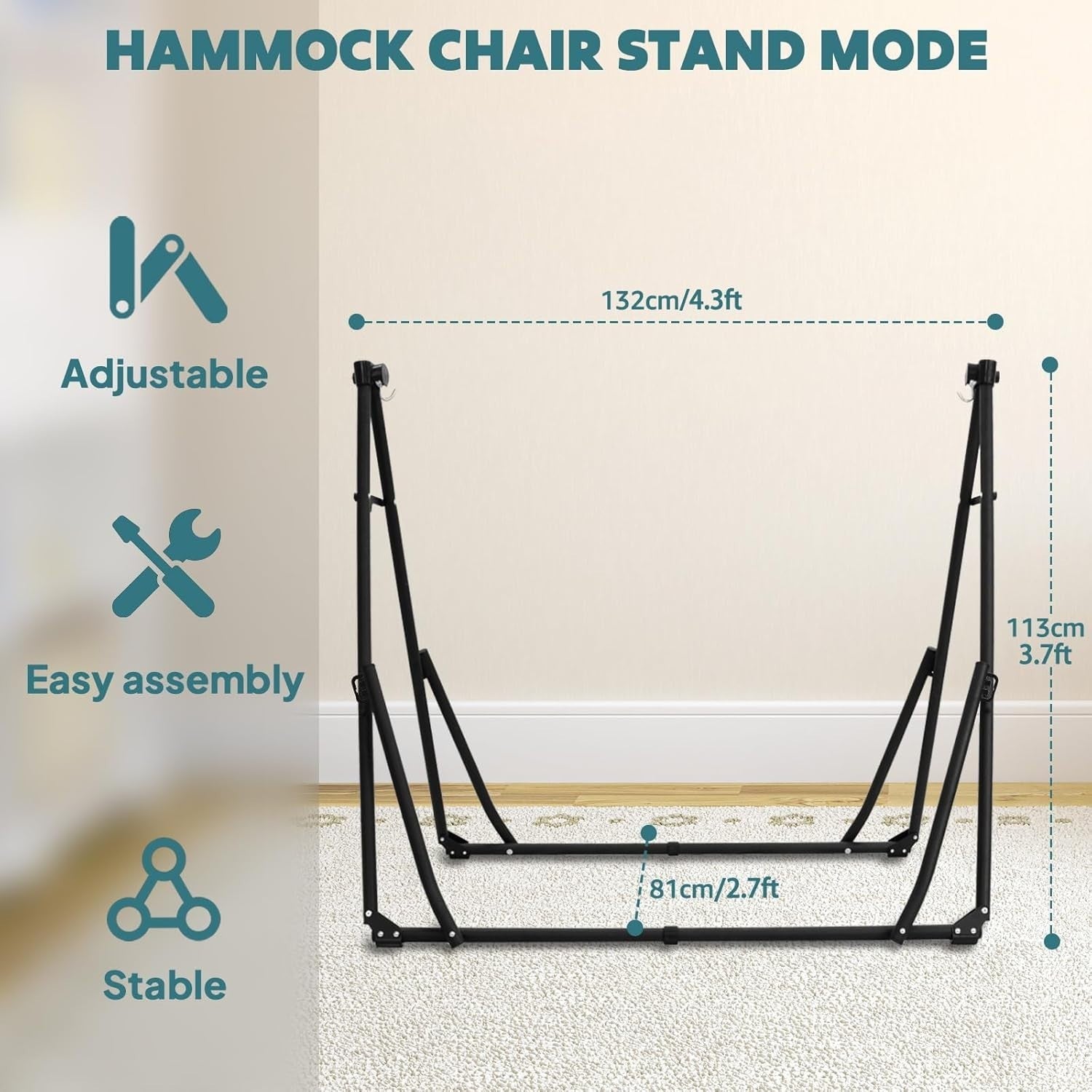 Foldable Hammock with Stand Outdoor Indoor Garden Chair Bed 150kg Max