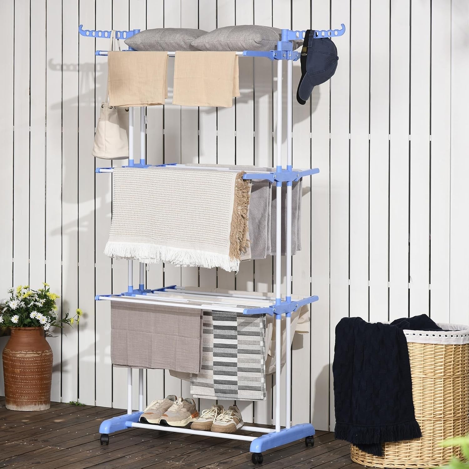 4 Tier Clothes Airer Folding Laundry Drying Rack With Wings Steel