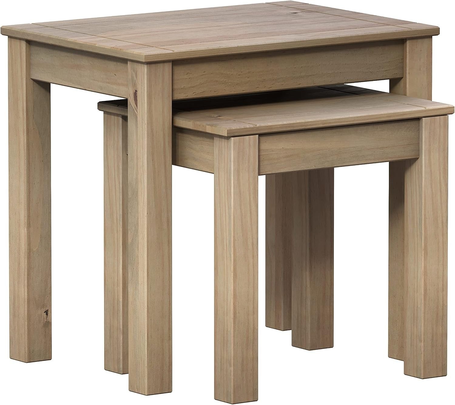 Modern Nesting Coffee Side Tables Pine Wood Living Room Furniture Beige New