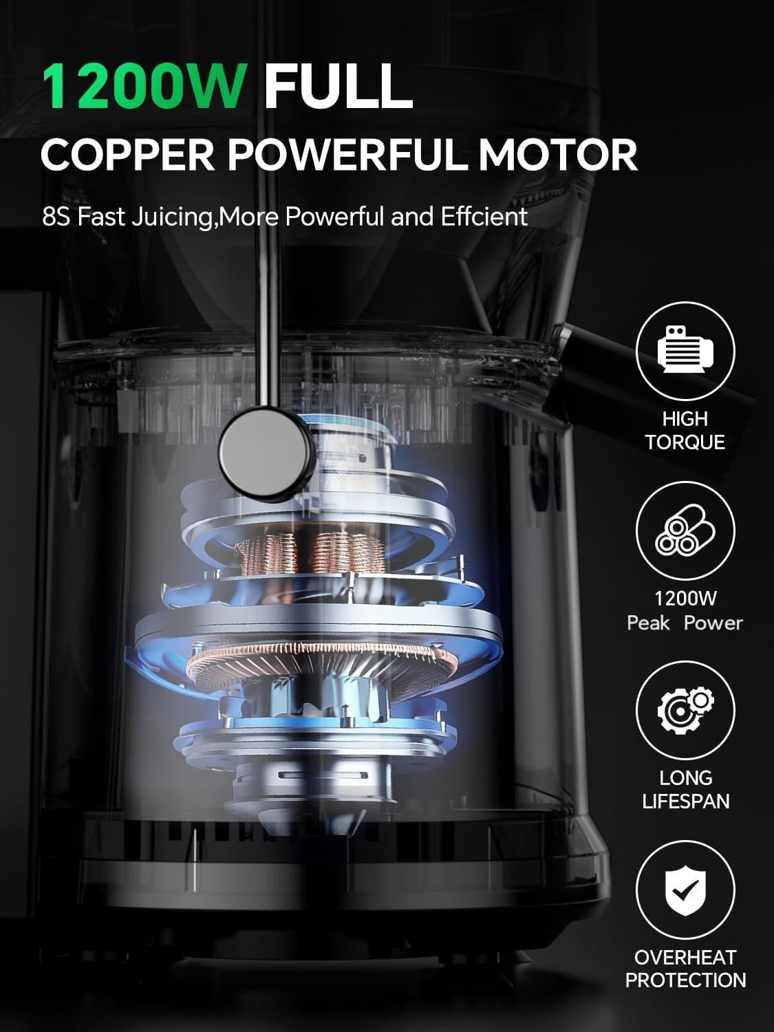 1200W Centrifugal Juicer 75mm Wide Chute Whole Fruit High Yield
