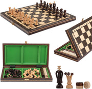 Luxury 2-in-1 Wooden Chess & Checkers Set | 35cm Folding Board | Handmade Gift