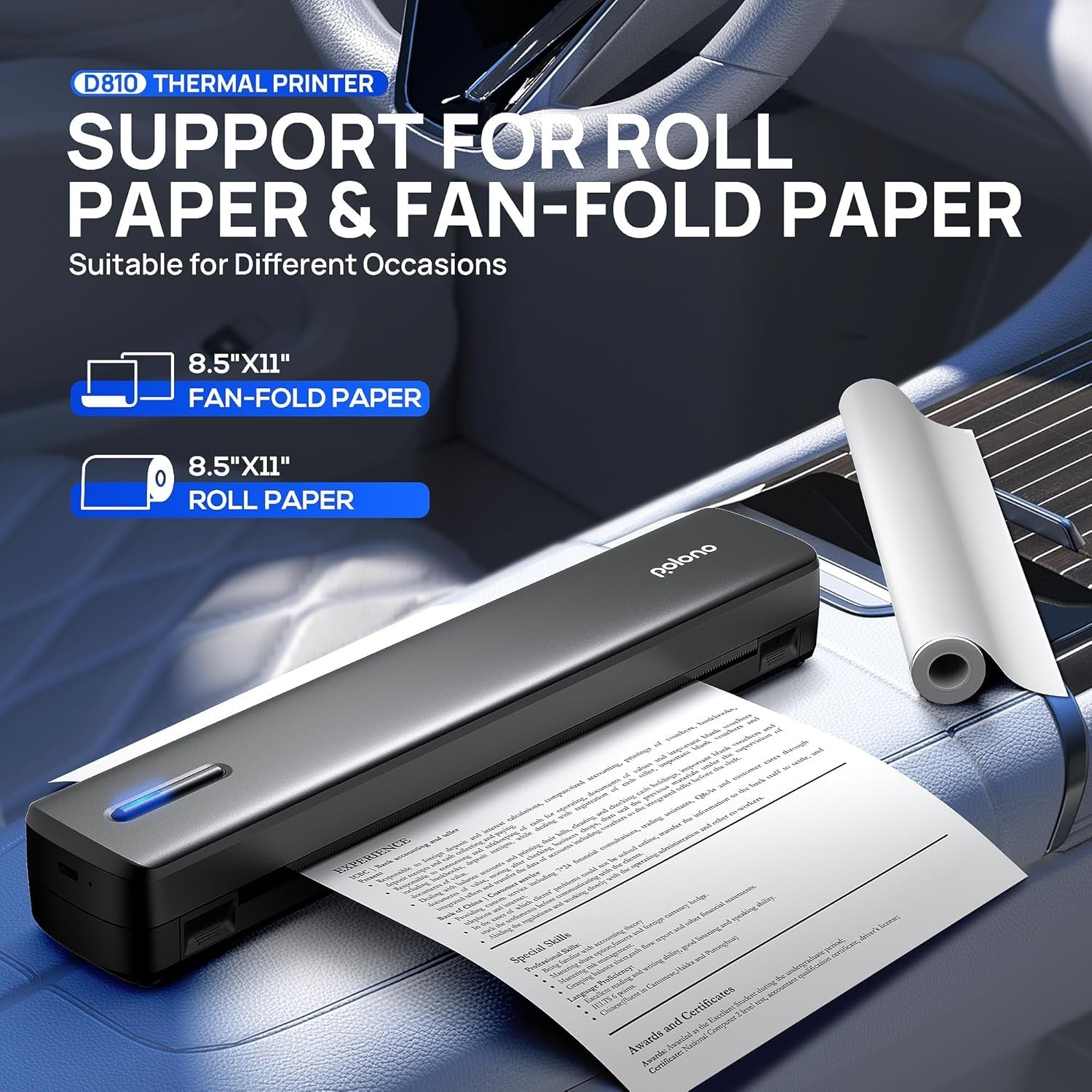 Portable Wireless Thermal Printer A4 USB Bluetooth Travel Inkless