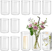 Glass Cylinder Vase Set of 12 Clear Flower Candle Table Decor 15cm