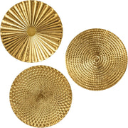 Gold Metal Wall Art Set of 3 Starburst Round Plates 12” Décor