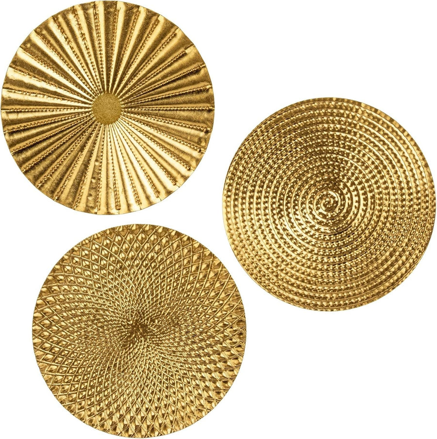 Gold Metal Wall Art Set of 3 Starburst Round Plates 12” Décor