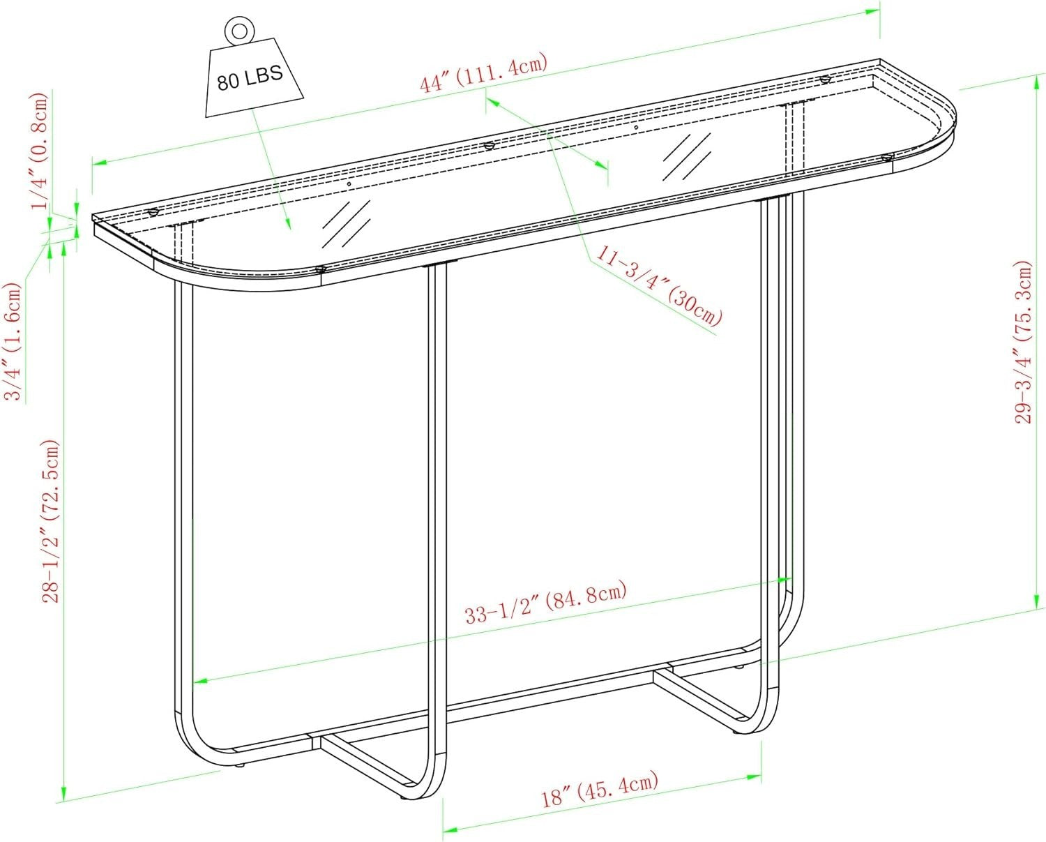 Modern Narrow Console Table with Glass Top & Curved Metal Legs, Stylish