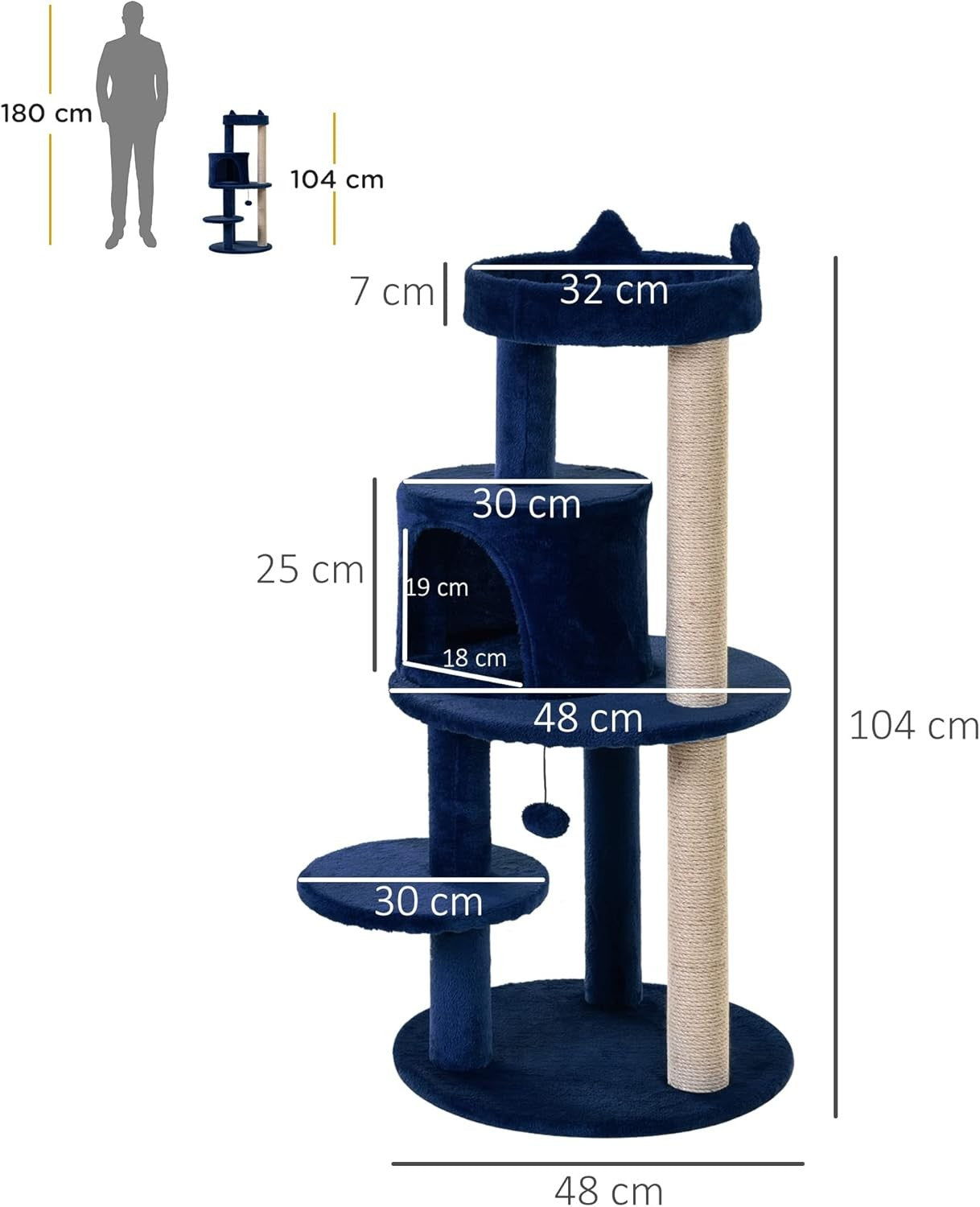 Blue Cat Tree Tower 104cm Condo Scratching Post Plush Perches Hanging Toy