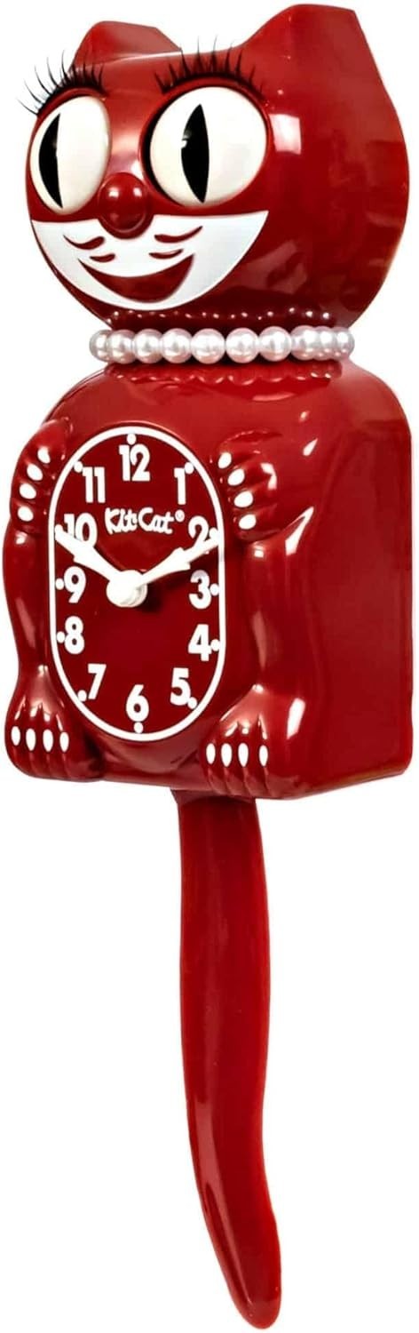Red Cat Wall Clock 40cm Retro Moving Eyes Tail Battery Operated Vintage
