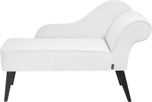 Vintage Right Hand Chaise Lounge White Fabric | Retro Sofa Seat, Black Legs