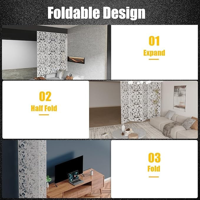12 Panel Hanging Room Divider 40x40cm White Hollow Pattern Wall Partition Screen