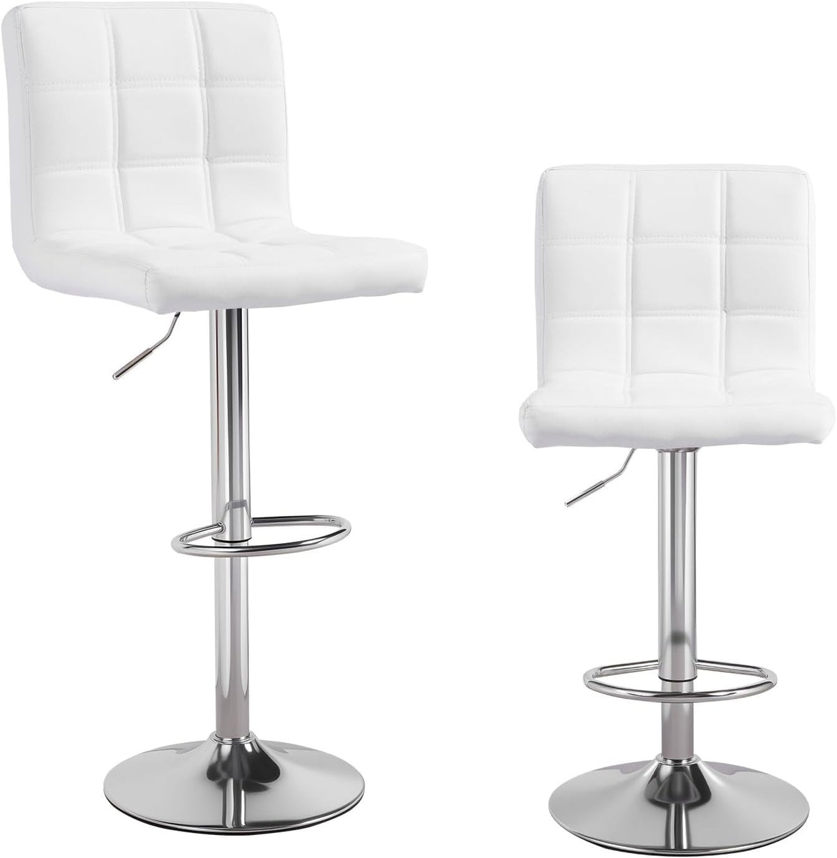 2PC White PU Leather Bar Stools – Adjustable 360° Swivel foot rest for Kitchen C