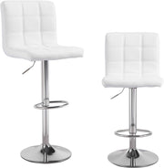 2PC White PU Leather Bar Stools – Adjustable 360° Swivel foot rest for Kitchen C