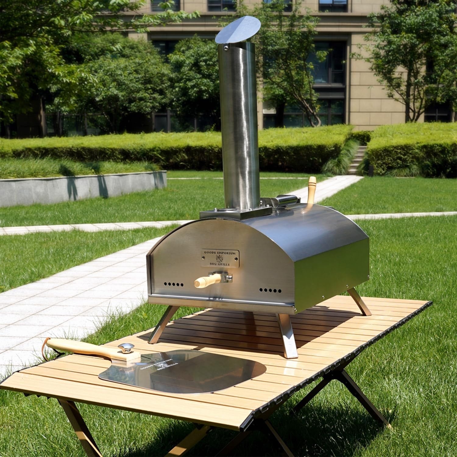 Stainless Steel Wood Fired Pizza Oven | Outdoor Portable Oven w/ Peel, Stone