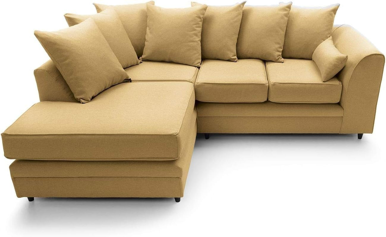 Mustard L-Shaped 3 Seater Corner Sofa Modern Brushed Cotton Removable Cover