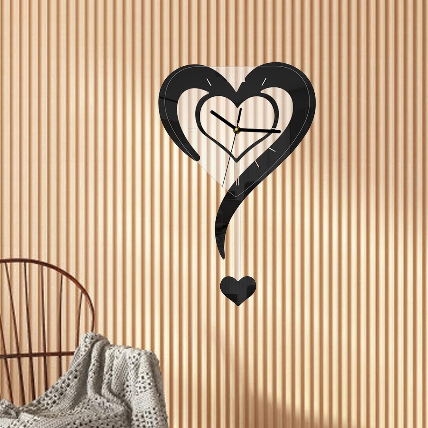 Black Heart Wall Clock Modern Silent Acrylic Hanging Decor for Bedroom Office