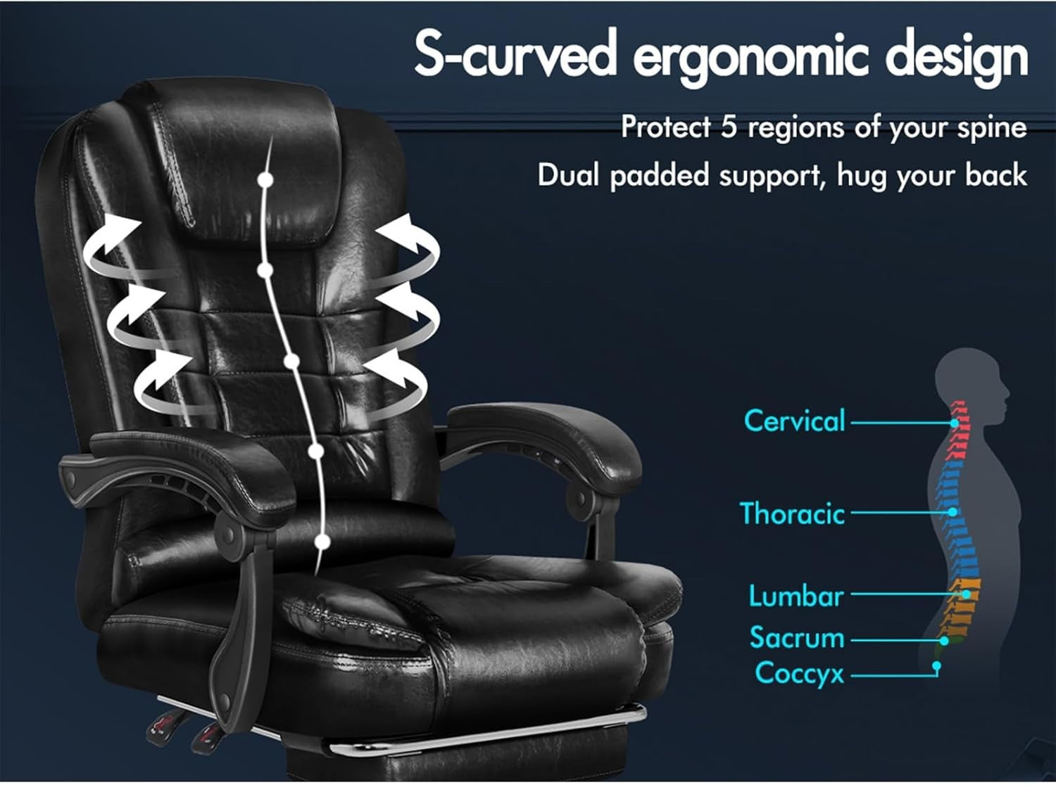 Glossy Black Massage Office Chair Heated 8-Point Recliner Footrest Ergonomic