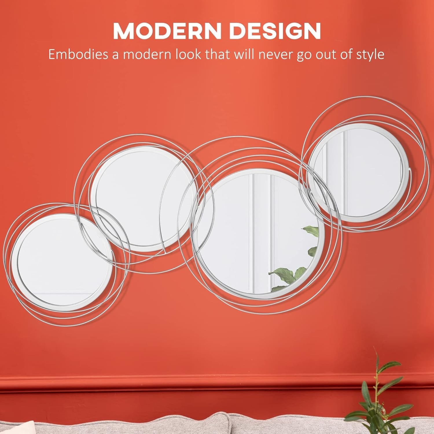Large Silver Wall Mirror 107cm Modern Metal Circle Decor