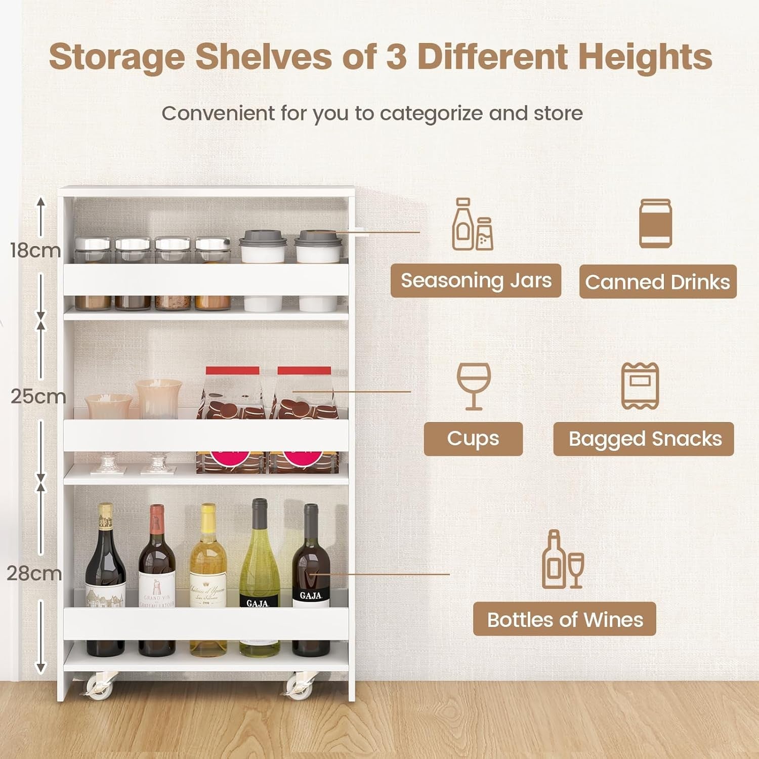 Slim Rolling Storage Trolley 4 Tier Narrow Kitchen Bathroom Wheels