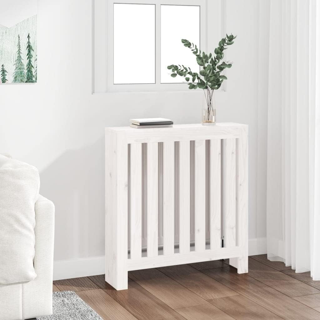 White Radiator Cover 79.5x19x84cm Solid Pine Wood | Modern Slatted Design