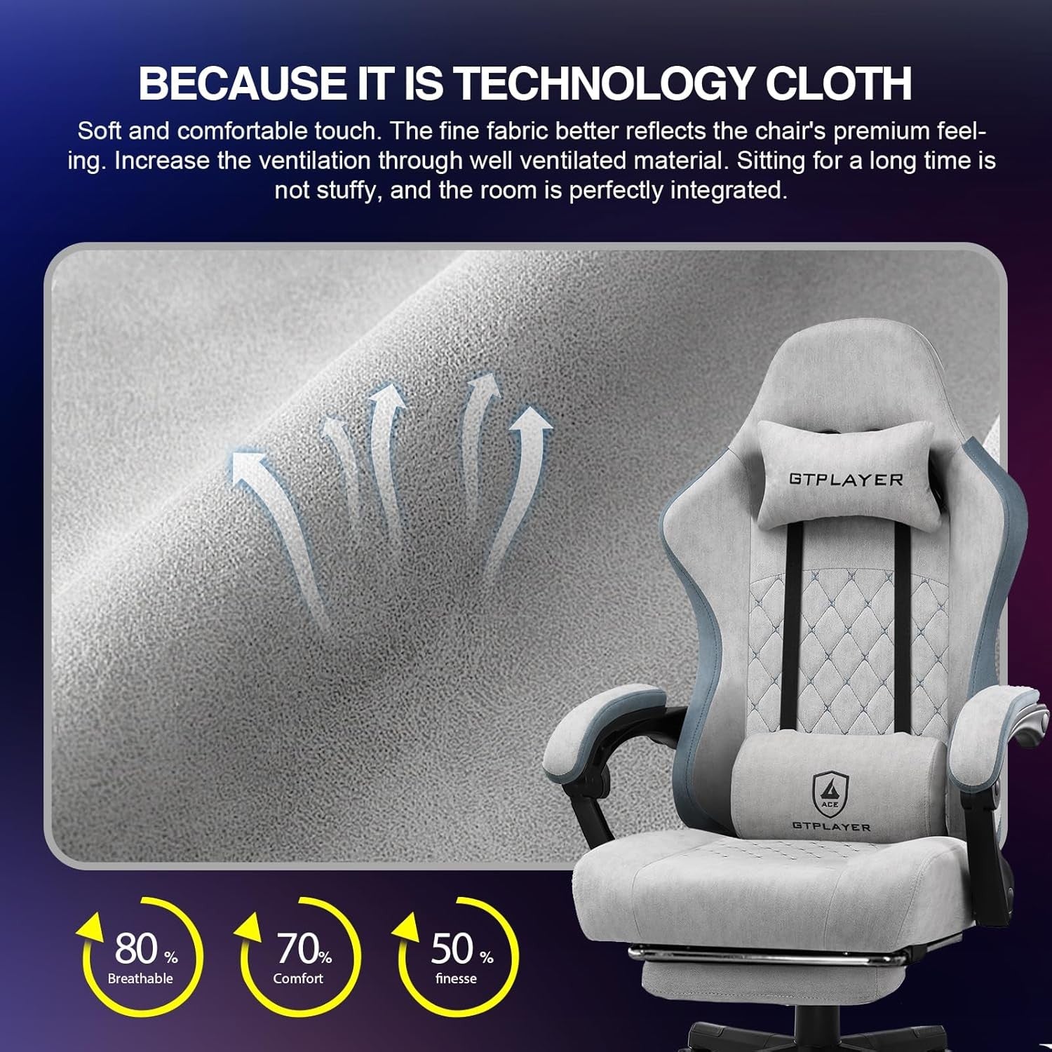 Fabric Gaming Chair with Footrest Ergonomic Recliner Lumbar