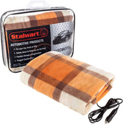 12V Heated Car Blanket Travel Fleece Throw Emergency Orange Plaid
