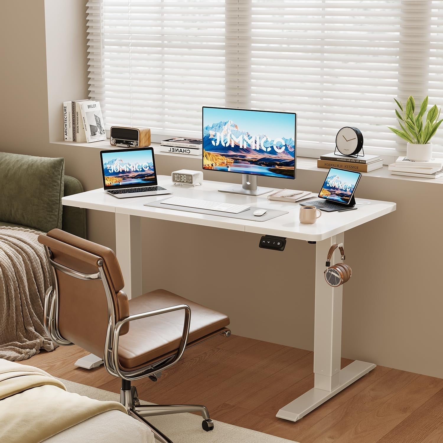 Electric Standing Desk 120x60cm Adjustable Sit Stand Table with Memory – White