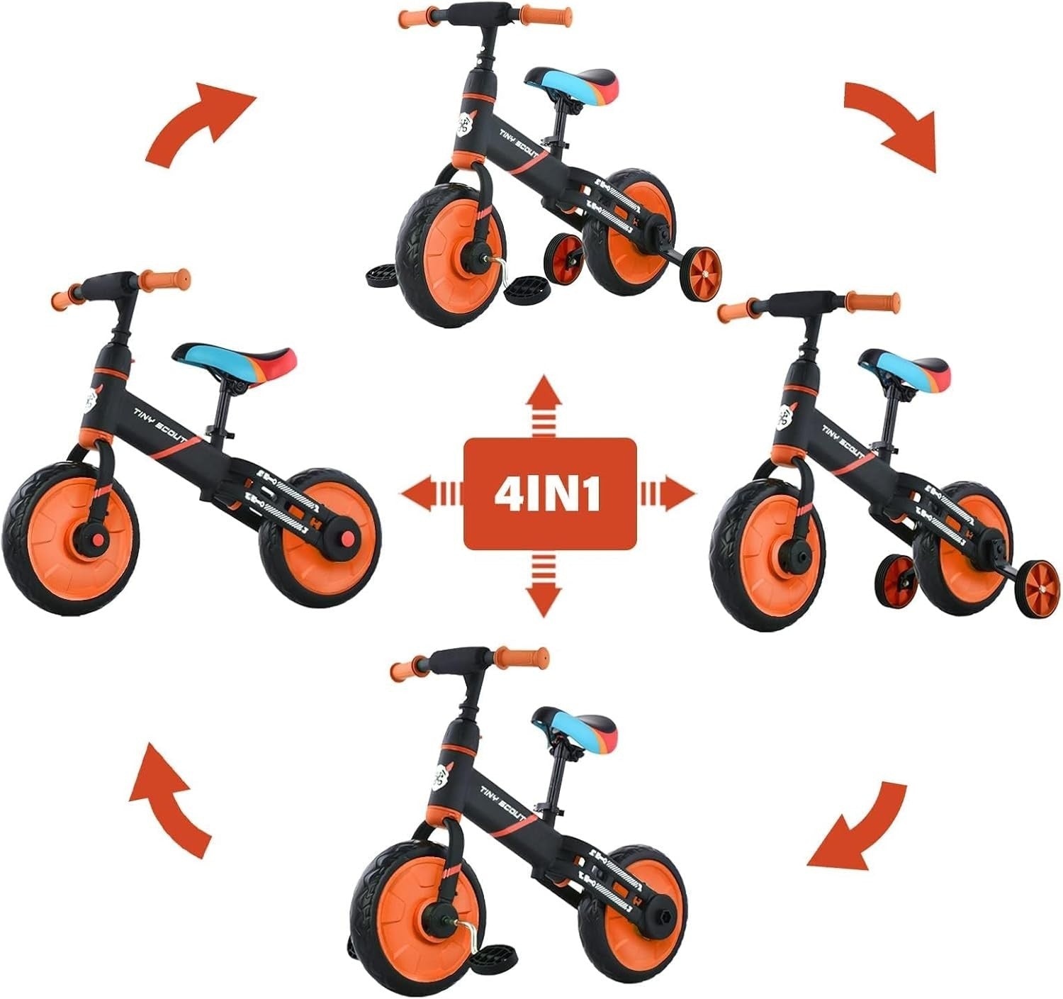 4 in 1 Kids Balance Bike 12" Pedal Tricycle Training Wheels Toddler Bike