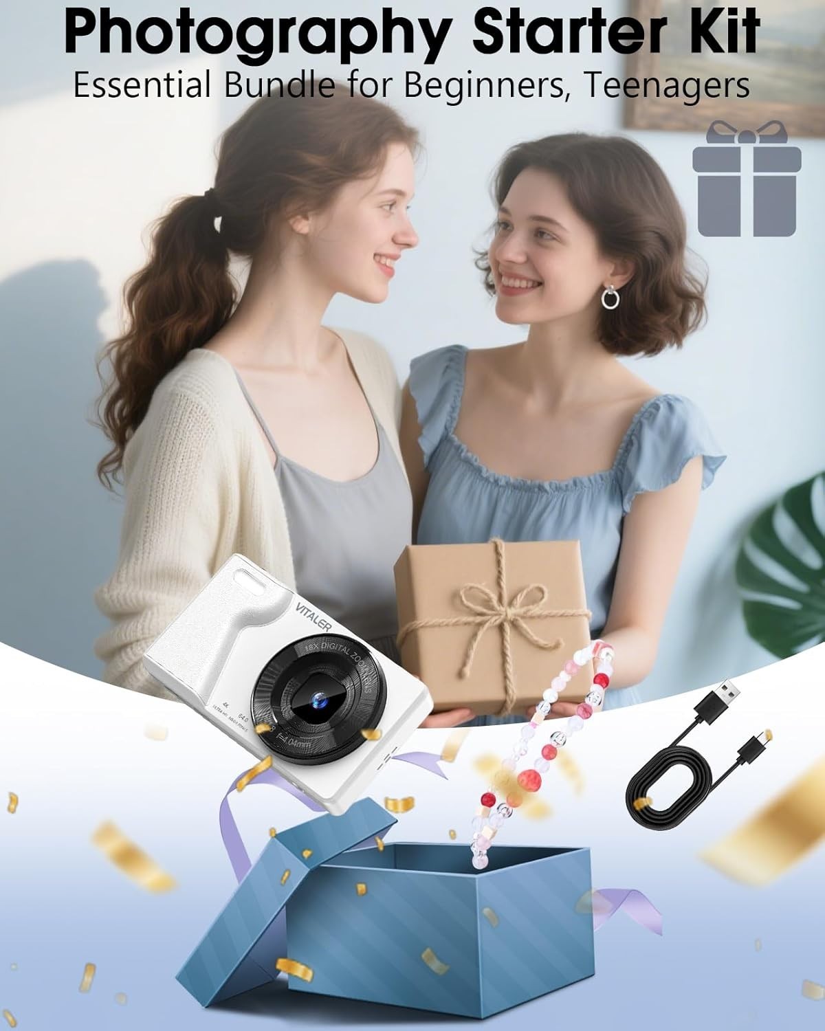 4K 64MP Digital Camera Dual Lens 18X Zoom Compact White Camera